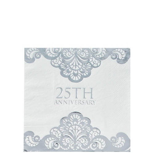 Nav Item for Metallic Silver 25th Anniversary Lunch Napkins 16ct Image #1