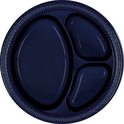 True Navy Blue Plastic Divided Dinner Plates 20ct Image #1