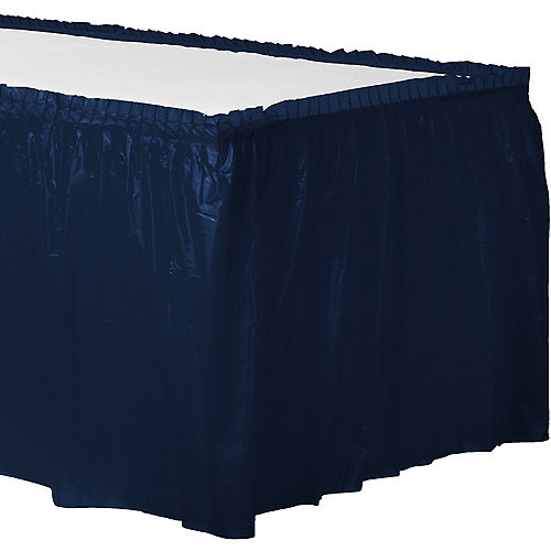 True Navy Blue Plastic Table Skirt Image #1