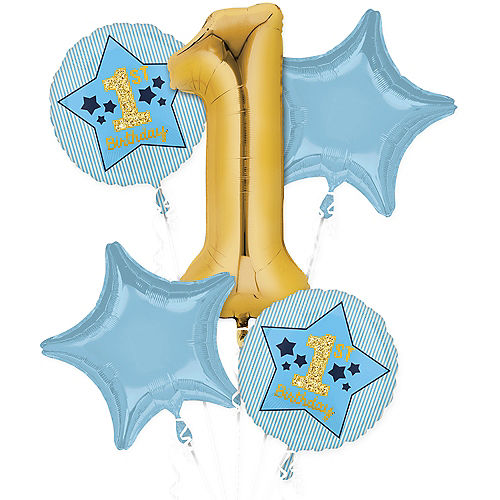 Nav Item for Metallic Gold & Blue 1st Birthday Balloon Bouquet 5pc Image #1