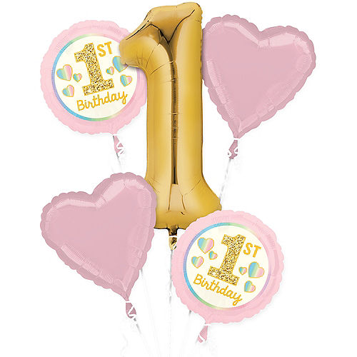 Nav Item for Metallic Gold & Pink 1st Birthday Balloon Bouquet 5pc Image #1