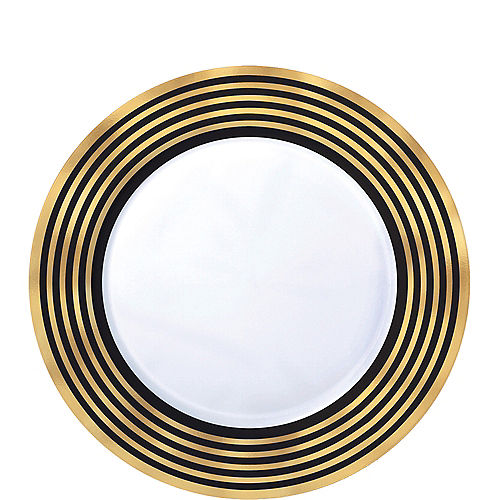 Black & Metallic Gold Stripe Premium Plastic Dessert Plates 20ct Image #1