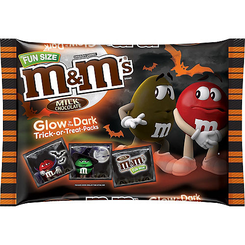 Nav Item for Milk Chocolate M&M's Fun Size Packs with Glow-In-The-Dark Wrappers 36ct Image #1
