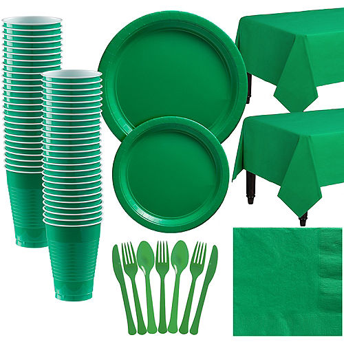 Festive Green Paper Tableware Kit for 50 Guests Image #1