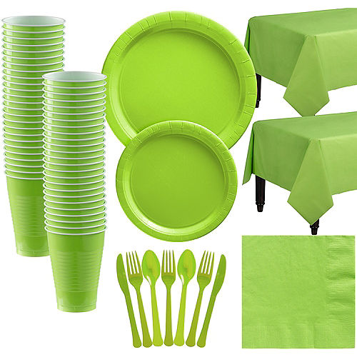 Kiwi Green Paper Tableware Kit for 50 Guests Image #1