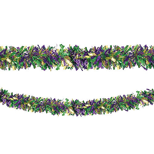 Mardi Gras Purple, Green, and Gold Twig Tinsel Garland, 9ft Image #1