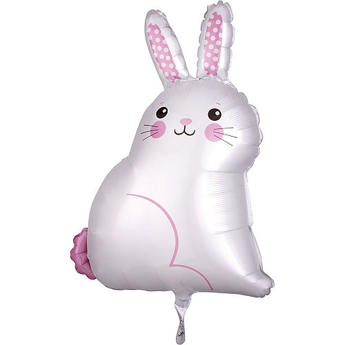 White & Pink Easter Bunny-Shaped Satin Foil Balloon, 22in Image #1