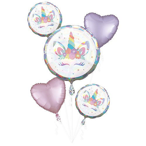 Iridescent Unicorn Party Balloon Bouquet 5pc Image #1