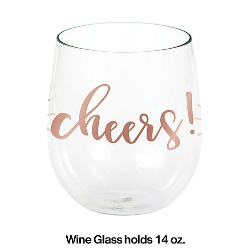 Nav Item for Metallic Rose Gold Cheers Plastic Stemless Wine Glass, 14oz - Rosé All Day Image #2