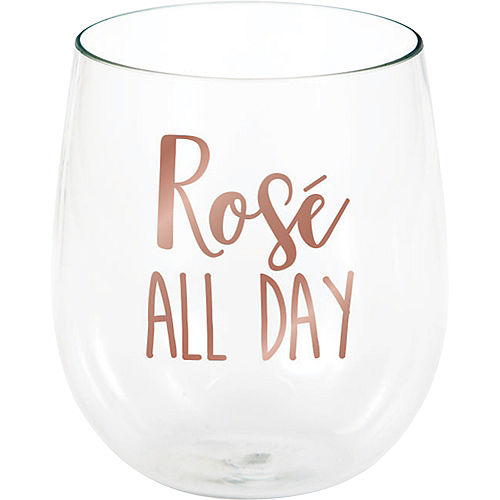 Nav Item for Metallic Rose Gold Rosé All Day Plastic Stemless Wine Glass, 14oz Image #1