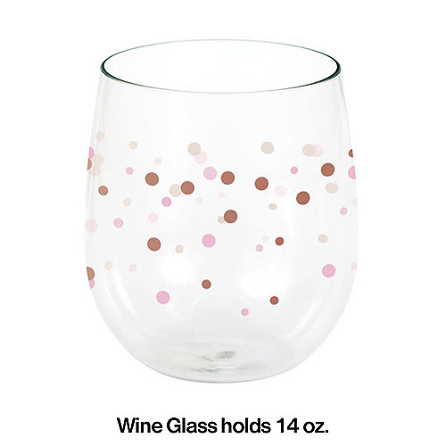 Metallic Rose Gold Dots Plastic Stemless Wine Glass, 14oz - Rosé All Day Image #2