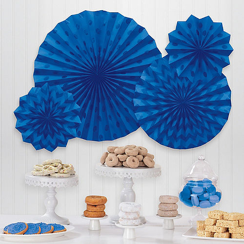 Nav Item for Glitter Royal Blue Polka Dot & Chevron Paper Fan Decorations, 4ct Image #1
