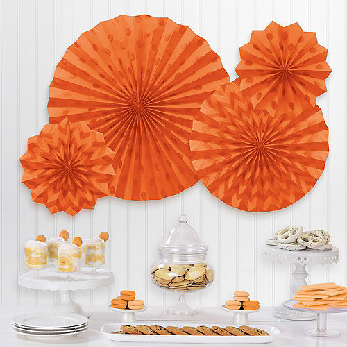 Nav Item for Glitter Orange Polka Dot & Chevron Paper Fan Decorations, 4ct Image #1