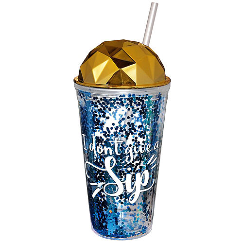 Nav Item for Blue Glitter I Don't Give a Sip Plastic Tumbler with Straw, 16oz Image #1