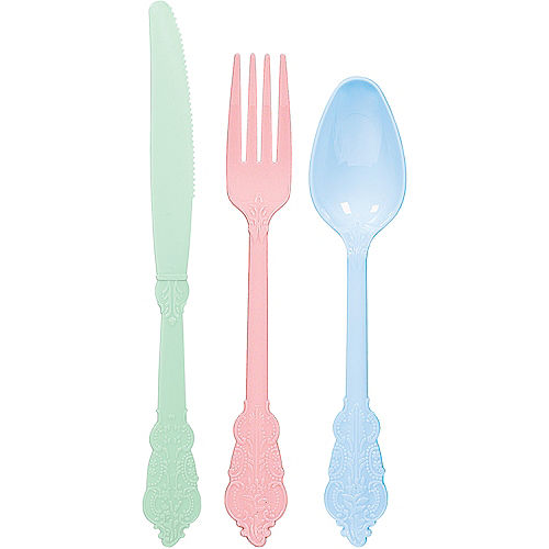 Nav Item for Pretty Pastels Ornate Premium Plastic Cutlery Sets 24ct Image #1