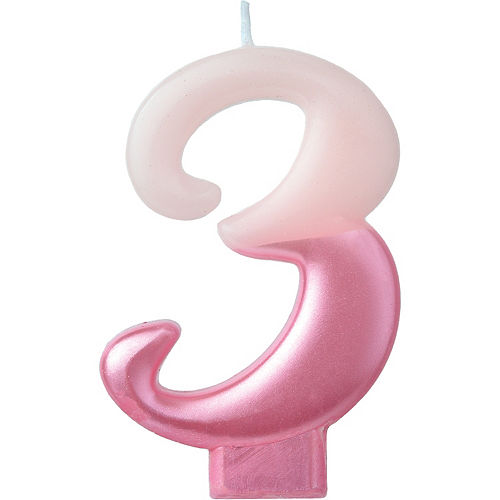 Metallic Dipped Pink Number 3 Birthday Candle 3 1/4in Image #1