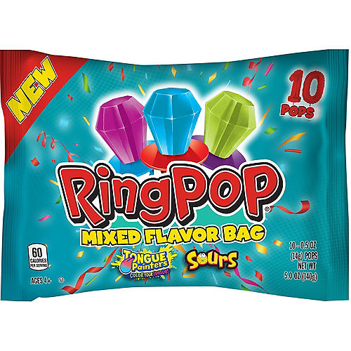 Topps Ring Pop Sours & Tongue Painters Bag, 10pc - Blue Raspberry, Purpleberry, Sour Cherry & Sour Watermelon Image #1