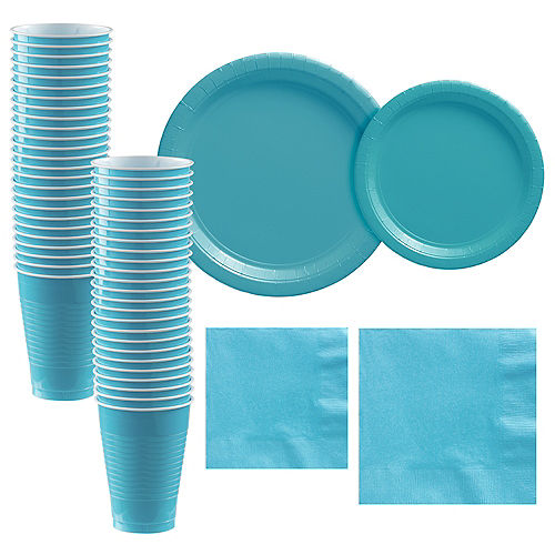 Caribbean Blue Paper Tableware Kit for 50 Guests Image #1