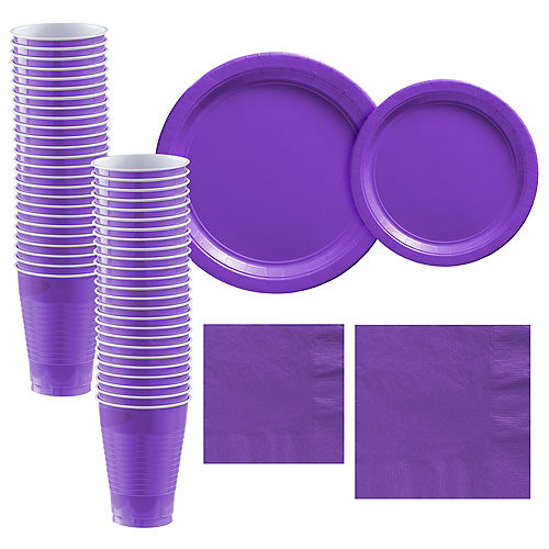 Purple Paper Tableware Kit for 50 Guests Image #1