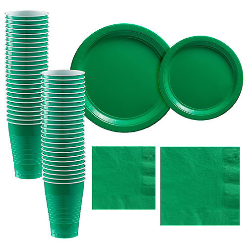 Festive Green Paper Tableware Kit for 50 Guests Image #1