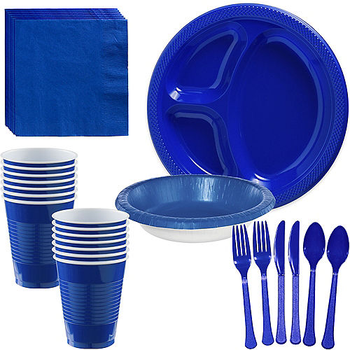 Royal Blue Plastic Tailgate Party Kit for 20 Guests Image #1