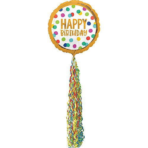 Giant Multicolor Happy Dots Birthday Balloon with Tail, 32in Image #1