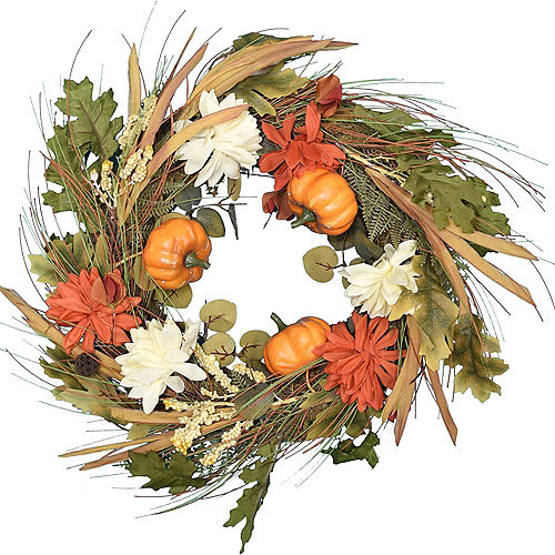 Fall Pumpkins & Flowers Wreath Image #1