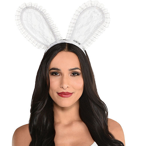 White Lace Bunny Ears Headband Image #1