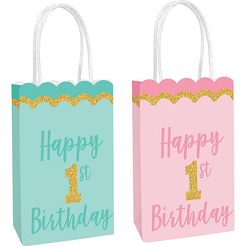 Glitter 1st Birthday Kraft Bags 8ct Image #1