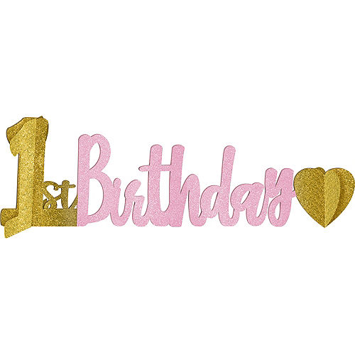 3D Glitter Gold & Pink 1st Birthday Centerpiece Image #1