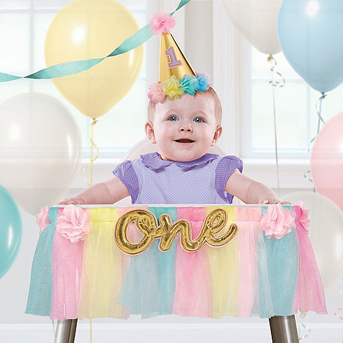 Pastel 1st Birthday Deluxe High Chair Decoration Image #1
