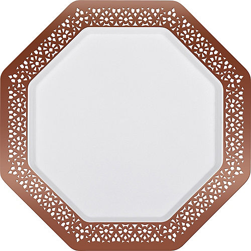 Nav Item for Rose Gold Lace Border Octagonal Premium Plastic Dinner Plates, 11in, 10ct Image #1