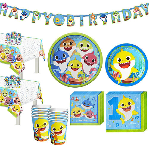 Baby Shark 1st Birthday Party Tableware Kit for 16 Guests Image #1