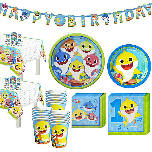 Baby Shark 1st Birthday Party Tableware Kit for 32 Guests Image #1