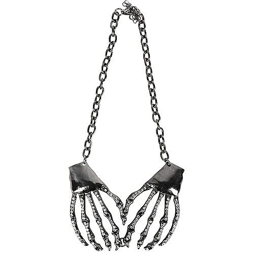 Nav Item for Rhinestone Silver Skeleton Hands Necklace Image #1