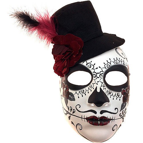 Feathered Hat Calavera Day of the Dead Mask Image #1