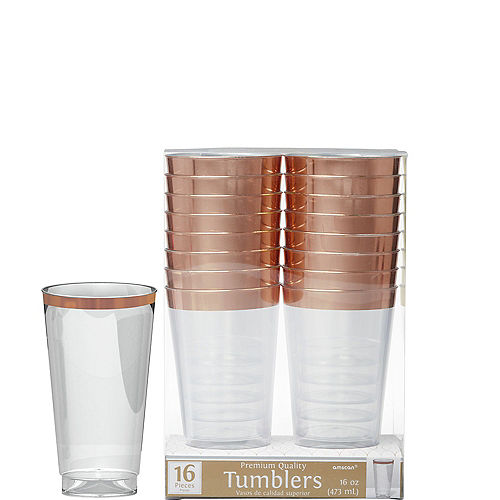 Nav Item for CLEAR Rose Gold-Trimmed Premium Plastic Cups, 16oz, 16ct Image #1