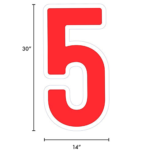 Red Number (5) Corrugated Plastic Yard Sign, 30in Image #2