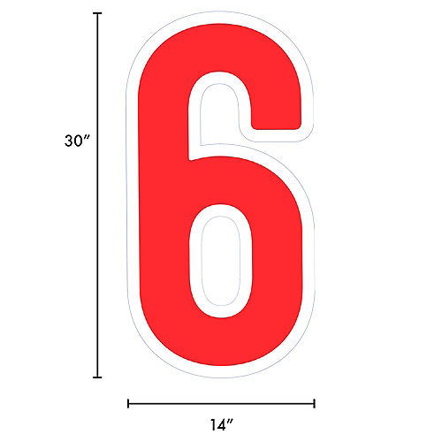 Red Number (6) Corrugated Plastic Yard Sign, 30in Image #2
