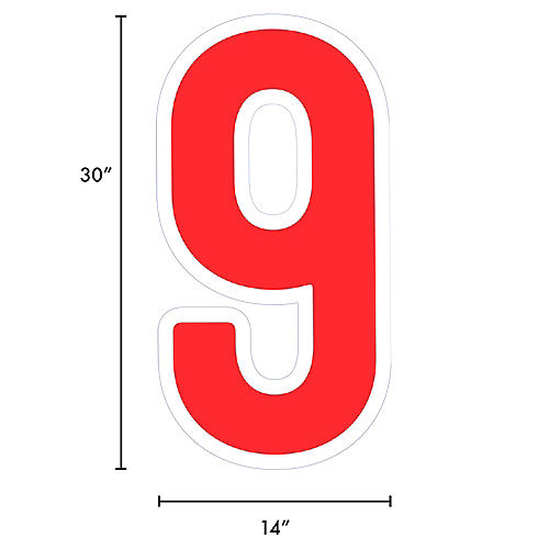 Red Number (9) Corrugated Plastic Yard Sign, 30in Image #2
