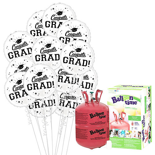 Nav Item for White Congrats Grad Balloon Bouquet, 18in, 12pc with Helium Tank Image #1