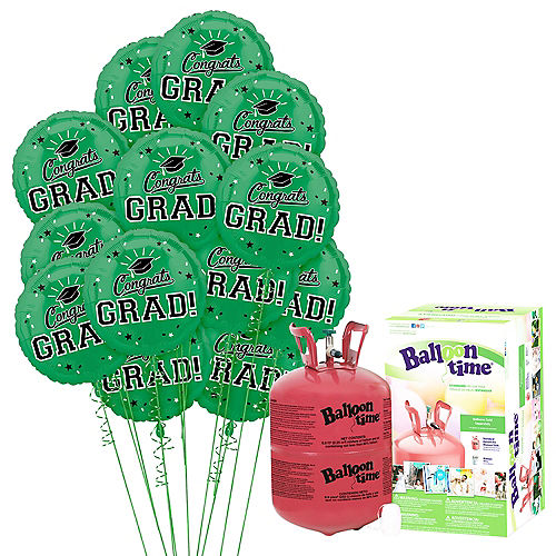 Green Congrats Grad Balloon Bouquet, 18in, 12pc with Helium Tank Image #1