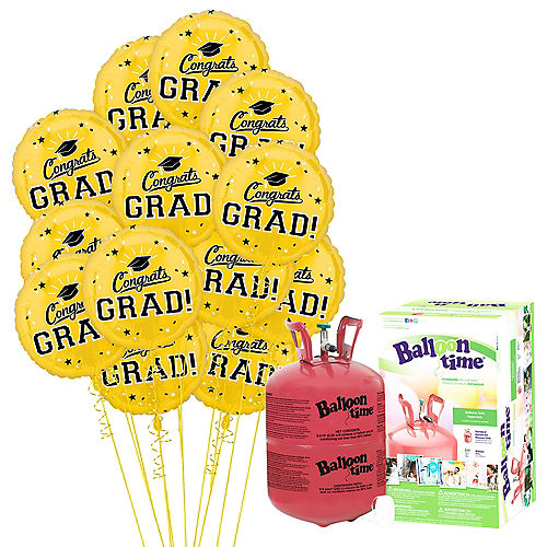 Yellow Congrats Grad Balloon Bouquet, 18in, 12pc with Helium Tank Image #1
