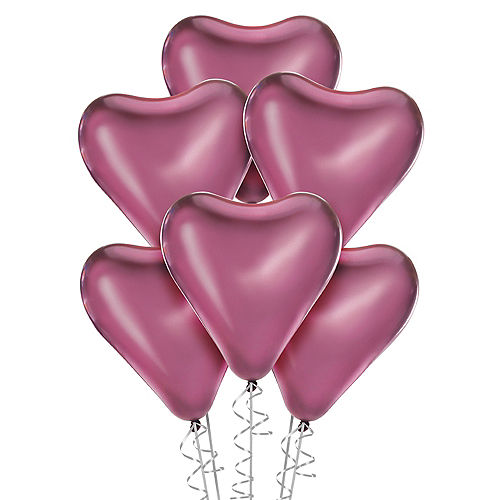 Flamingo Metallic Chrome Satin Luxe Latex Heart Balloons, 12in, 6ct Image #1