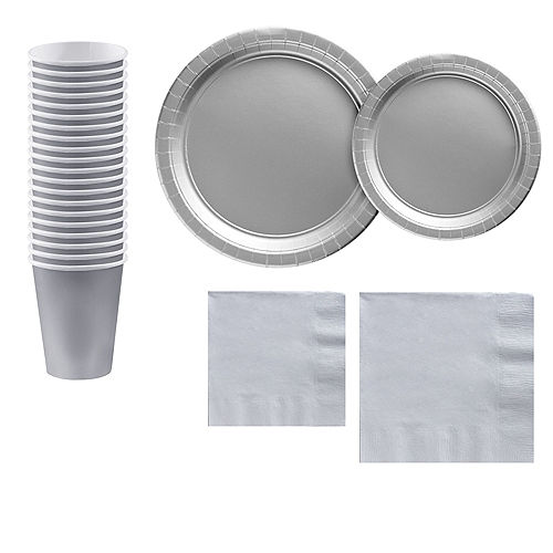 Silver Paper Tableware Kit for 20 Guests Image #1