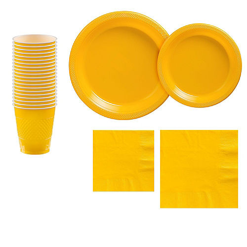 Sunshine Yellow Plastic Tableware Kit for 20 Guests Image #1