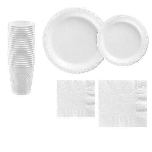 White Plastic Tableware Kit for 20 Guests Image #1