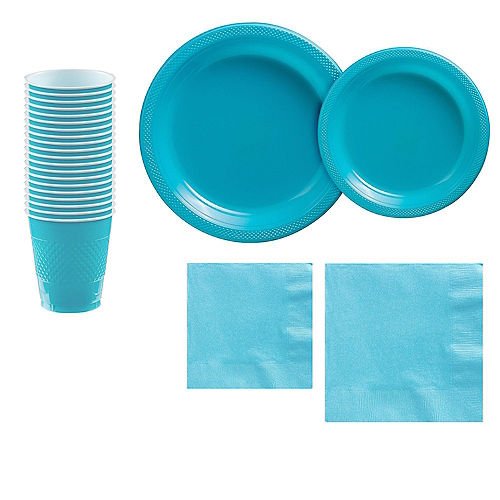 Caribbean Blue Plastic Tableware Kit for 20 Guests Image #1
