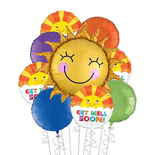 Multicolor Get Well Soon Sunshine Deluxe Balloon Bouquet, 9pc Image #1