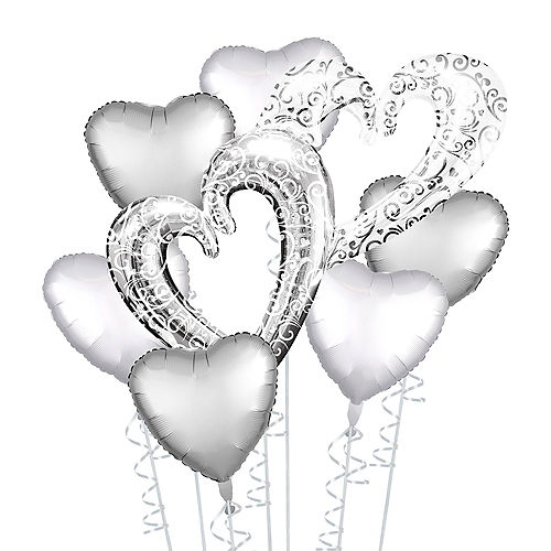 Silver Heart Deluxe Balloon Bouquet, 7pc Image #1